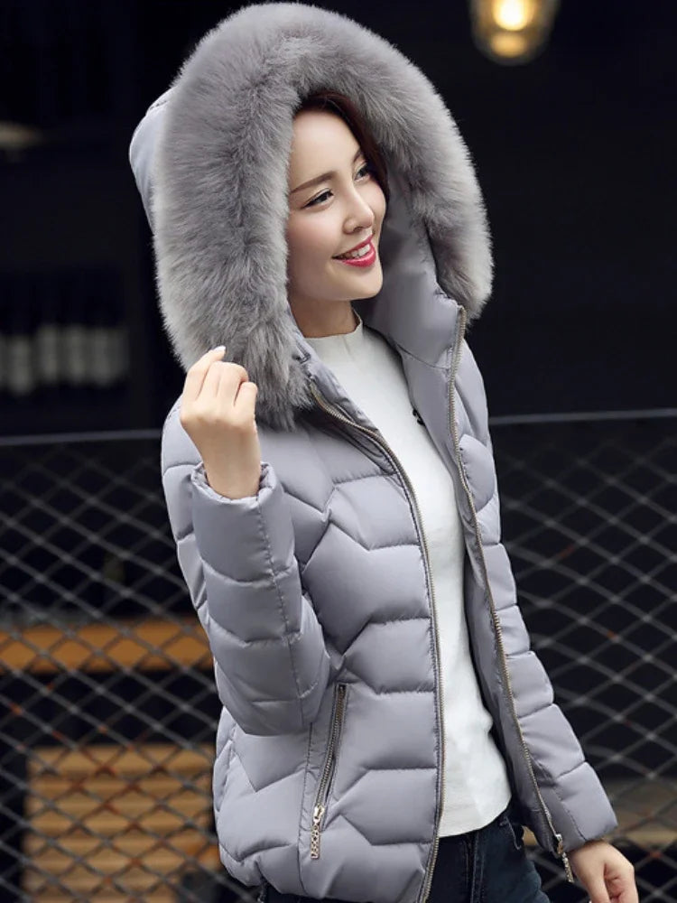 Women's Winter Jacket Padding Down Cotton Jacket New Korean Fashion Parkas Hooded Short Fur Collar Coat Warm Winter Coat Women