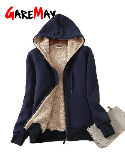 2024winter Women's Warm Casual Hoodie Jacket Ladies Thick Velvet Long Sleeve Zipper Lamb Cashmere Hoodies Female Coat