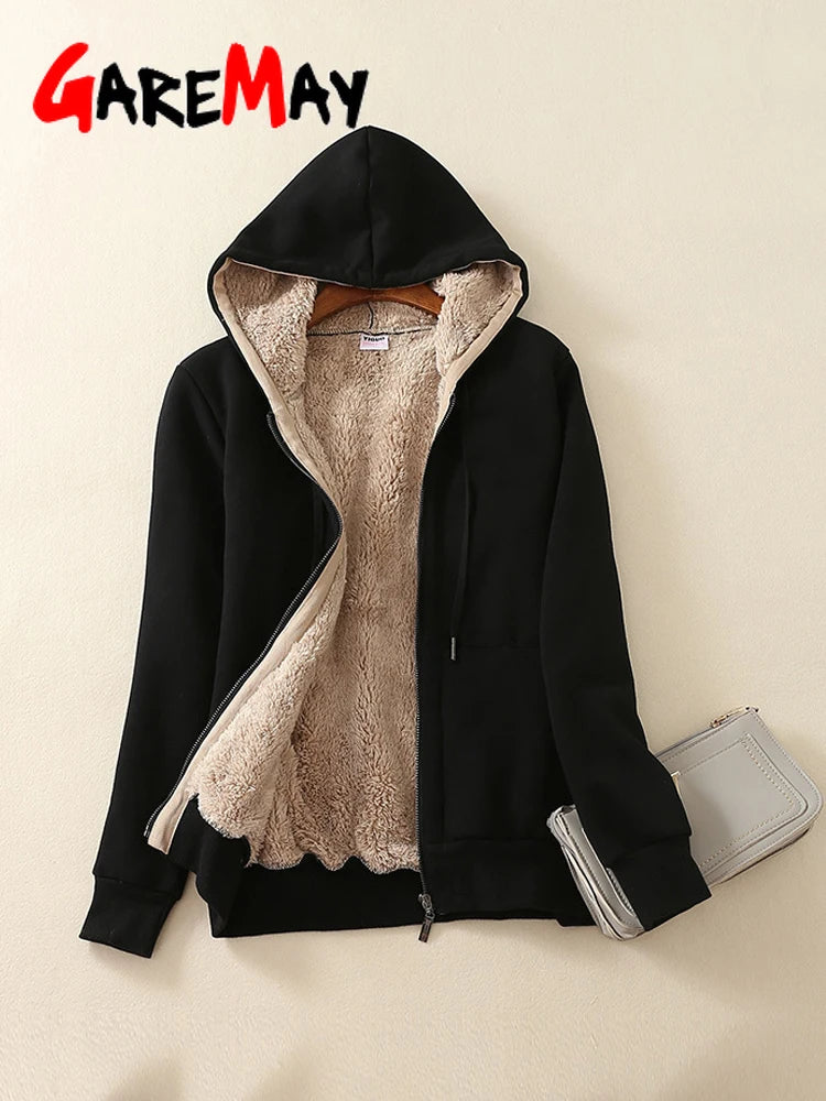 2024winter Women's Warm Casual Hoodie Jacket Ladies Thick Velvet Long Sleeve Zipper Lamb Cashmere Hoodies Female Coat