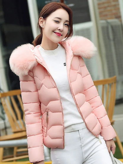 Women's Winter Jacket Padding Down Cotton Jacket New Korean Fashion Parkas Hooded Short Fur Collar Coat Warm Winter Coat Women