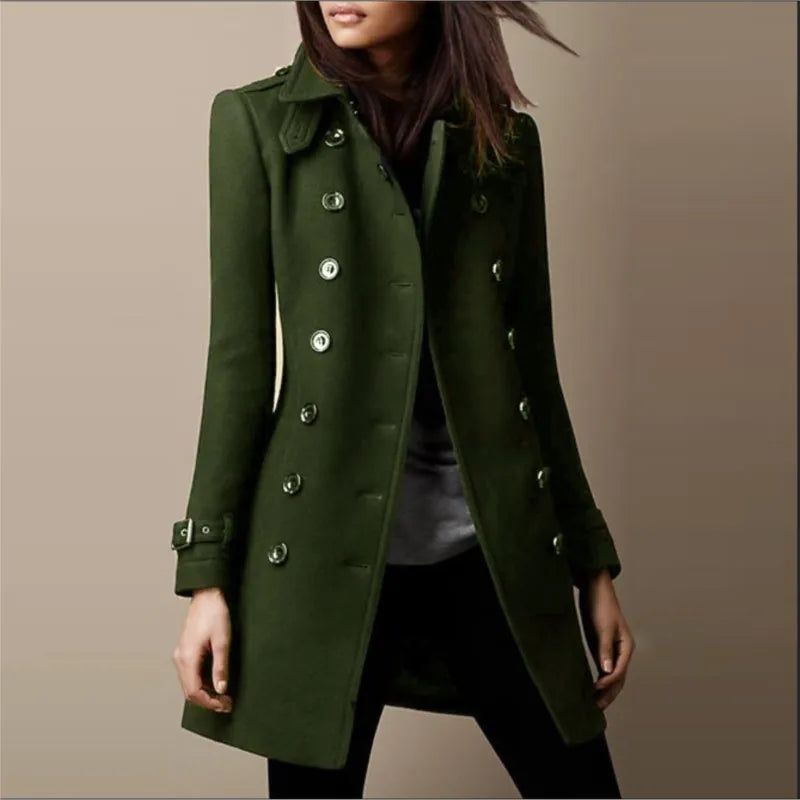 Autumn Winter Turn-down Neck Woolen Jacket Coat Women Fashion Black Long Sleeve Double Breasted  Loose Wool Coats Streetwear