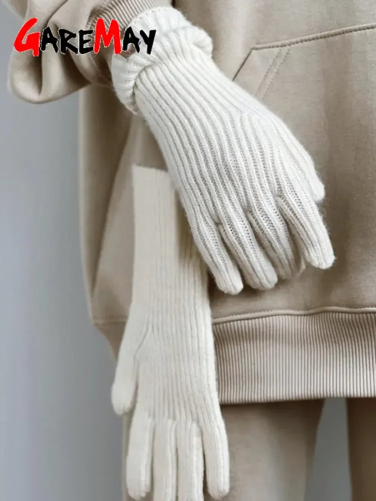 Women's Autumn Winter Gloves Green Elegant Warm Touchscreen Casual Long White Vintage Gloves Knitted Outdoor  2024