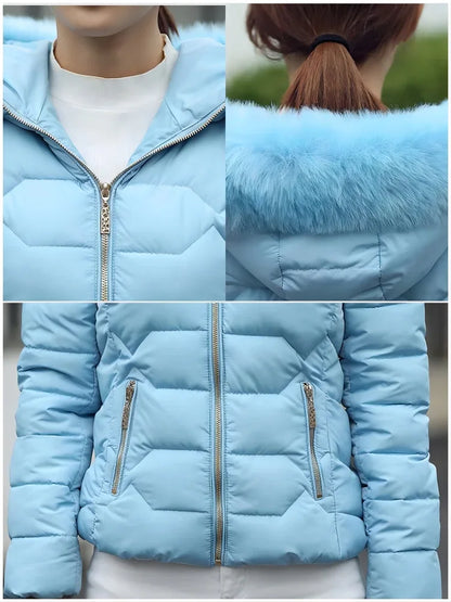 Women's Winter Jacket Padding Down Cotton Jacket New Korean Fashion Parkas Hooded Short Fur Collar Coat Warm Winter Coat Women