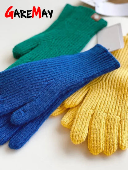 Women's Autumn Winter Gloves Green Elegant Warm Touchscreen Casual Long White Vintage Gloves Knitted Outdoor  2024