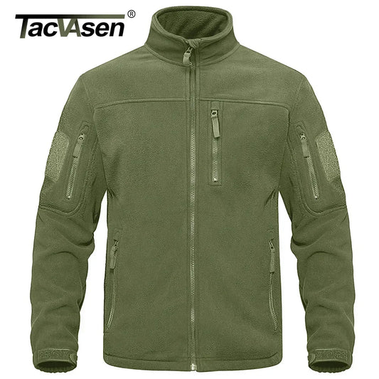 TACVASEN Full Zip Up Green Fleece Jacket Thermal Warm Work Coats Mens Zipper Pockets Jacket Hiking Training Outwear Windbreaker